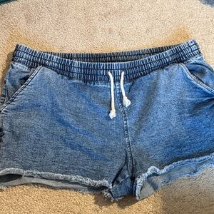 Stretchy Denim Blue Jean Shorts with Drawstring